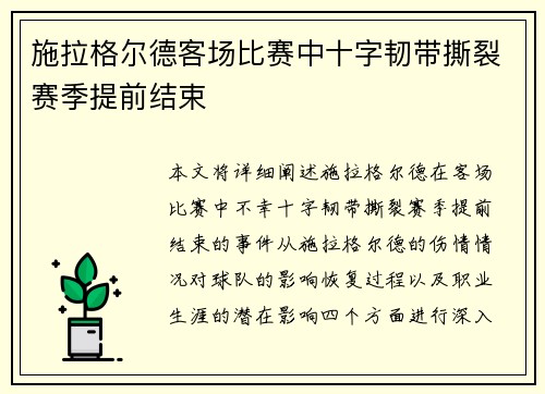施拉格尔德客场比赛中十字韧带撕裂赛季提前结束